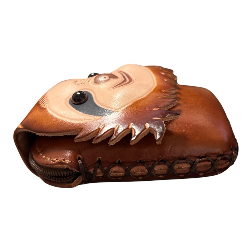 🦥 Genuine Leather Sloth Coin Purse | Brown Wristlet & Keychain - Picture 4 of 9